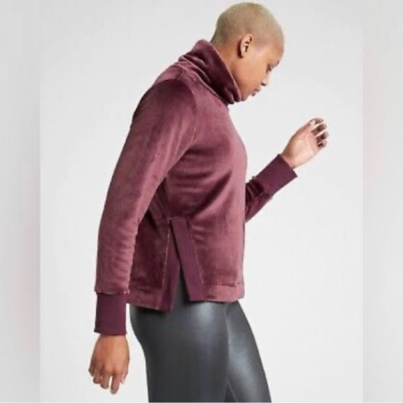Athleta Double Cozy Karma Funnel Neck Sweatshirt Cabernet XXS Relaxed Fit Yoga - Picture 2 of 14